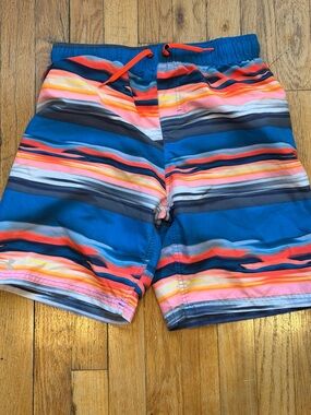 Men's Striped Blue & Coral Swim Shorts